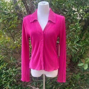 COCO & SHAY Pink Ribbed Collared Long Sleeve Button Up‎ Top